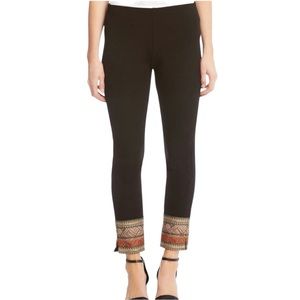 NWOT Karen Kane Black Piper Ribbon Border Ankle Pants - Size M Pull on Style